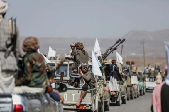 Houthi tribesmen gather to show defiance after US and UK air strikes on Houthi positions near Sanaa, Yemen February 4, 2024.