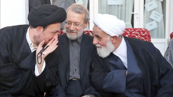 Ayatollah Ruhollah Khomeini's grandson Hassan Khomeini (left), former parliamentary speakers Ali Larijani (center) and Ali Akbar Nateq-Nouri