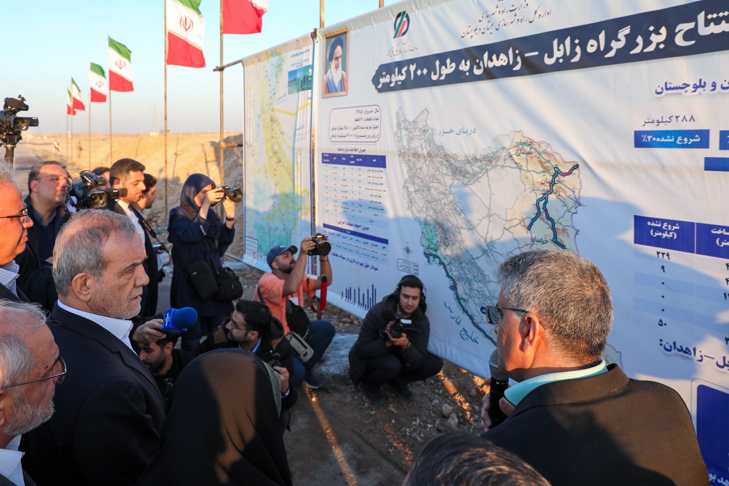 Iranian President Masoud Pezeshkian during a visit to the southeastern Sistan-Baluchestan province (January 2024)