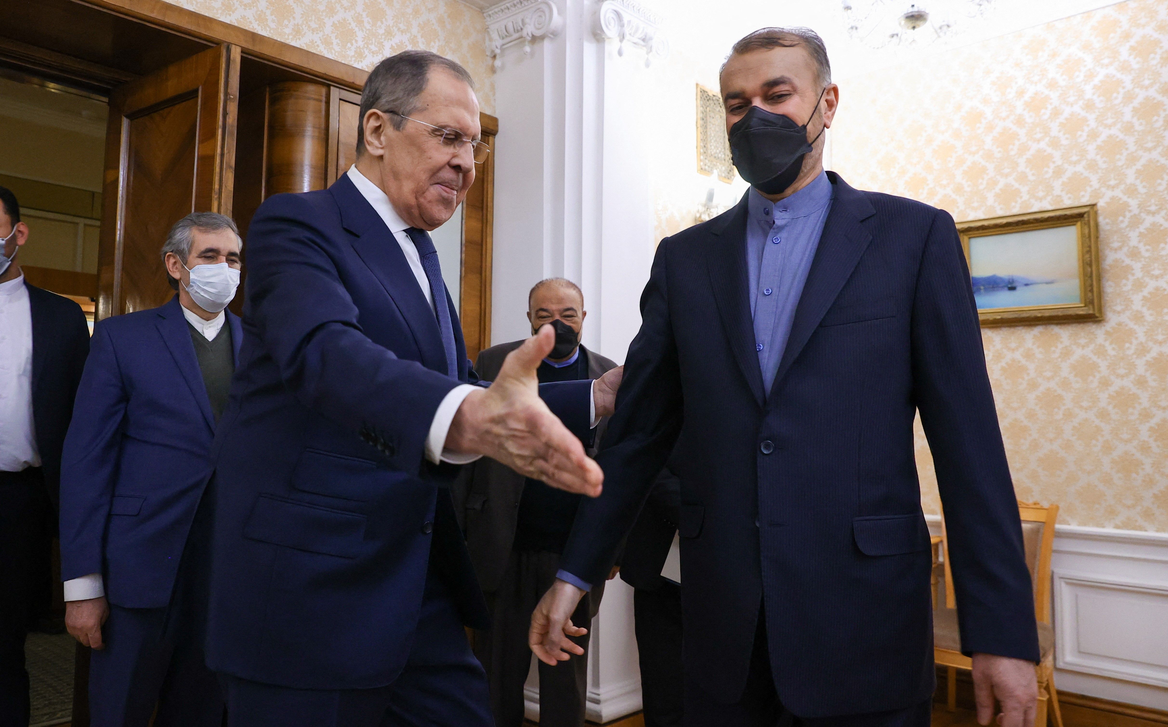 Lavrov with Iranian foreign minister Hossein Amir-Abdollahian in Moscow. January 20, 2022
