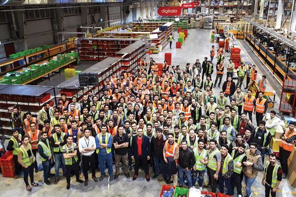 Some of the employees of Digikala in one of their storage houses