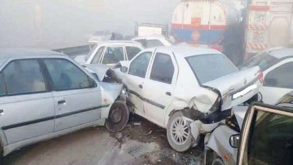 A car pile up in Iran in 2022, involving more than 50 vehicles with many airbags failing to inflate