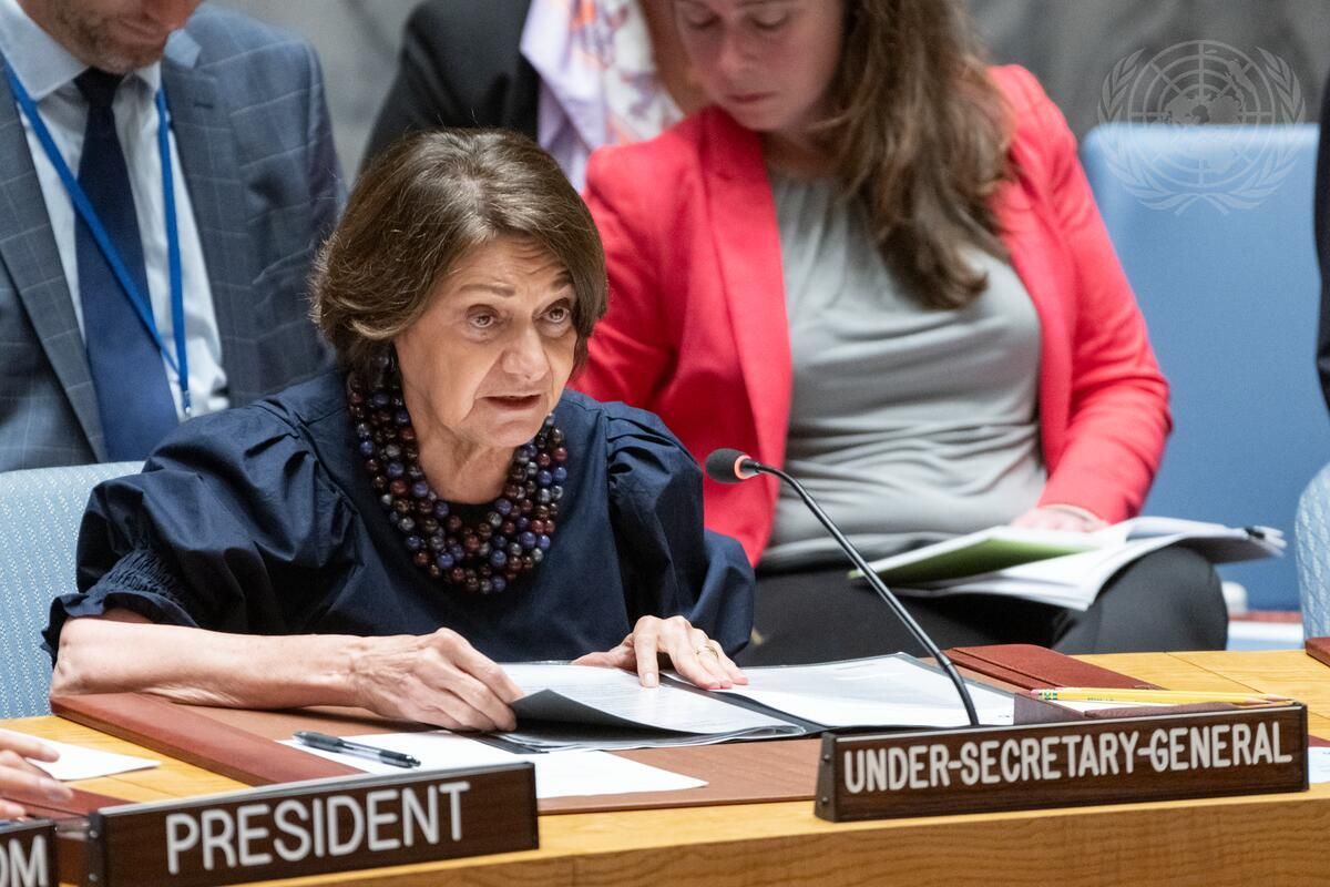 Rosemary DiCarlo, Under-Secretary-General for Political and Peacebuilding Affairs, briefs the Security Council meeting on non-proliferation on July 6, 2023