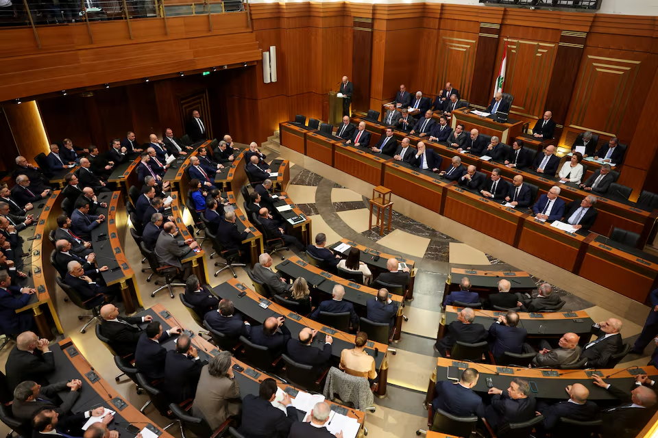 Lebanese lawmakers sit at the parliament on the day they vote to elect a president, in Beirut, Lebanon, January 9, 2025. 