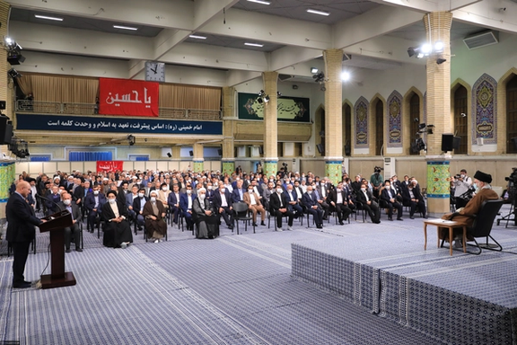 Iran’s ruler Ali Khamenei during a meeting with parliament members on May 24, 2023