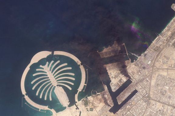 A satellite image of Jebel Ali Port, after one of the berths caught fire because of debris from an intercepted missile, in Dubai, United Arab Emirates, on March 1, 2026.