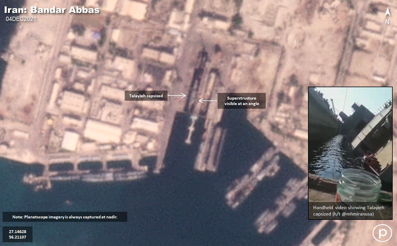 انتشار تصاویری از «واژگون شدن» شناور در حال ساخت ارتش جمهوری اسلامی در بندرعباس