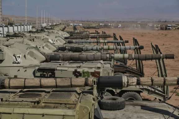 Iranian armor at the military drills near Azerbaijan's border. October 1, 2021