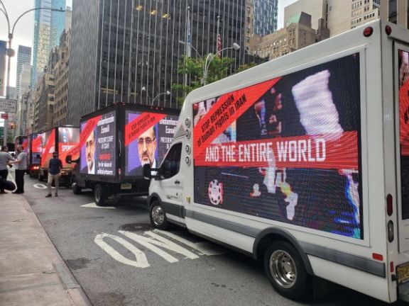 Trucks with images of protests against Ibrahim Raisi moved in Manhattan, New York