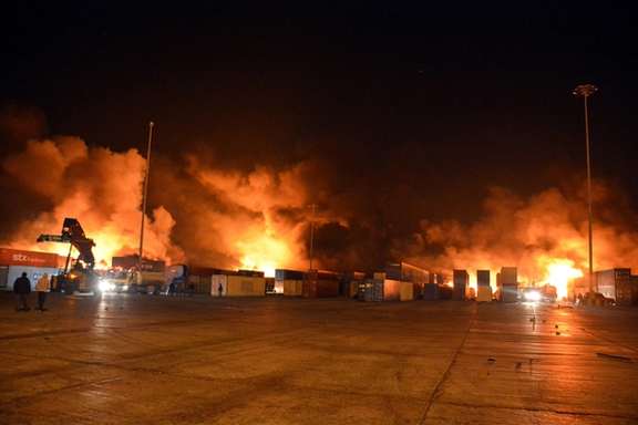 The scene of an Israeli attack at the port of the coastal city of Latakia in western Syria on December 28, 2021