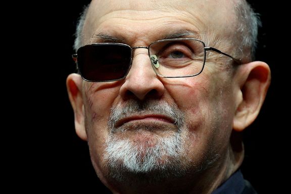 Author Salman Rushdie wearing a black patch over his right eye.