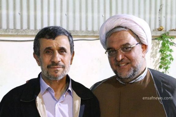 Former president Mahmoud Ahmadinejad (left) and politician Abbas Amirifar (undated)