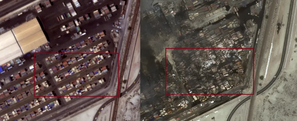 Crushed containers belonging to Sina Company