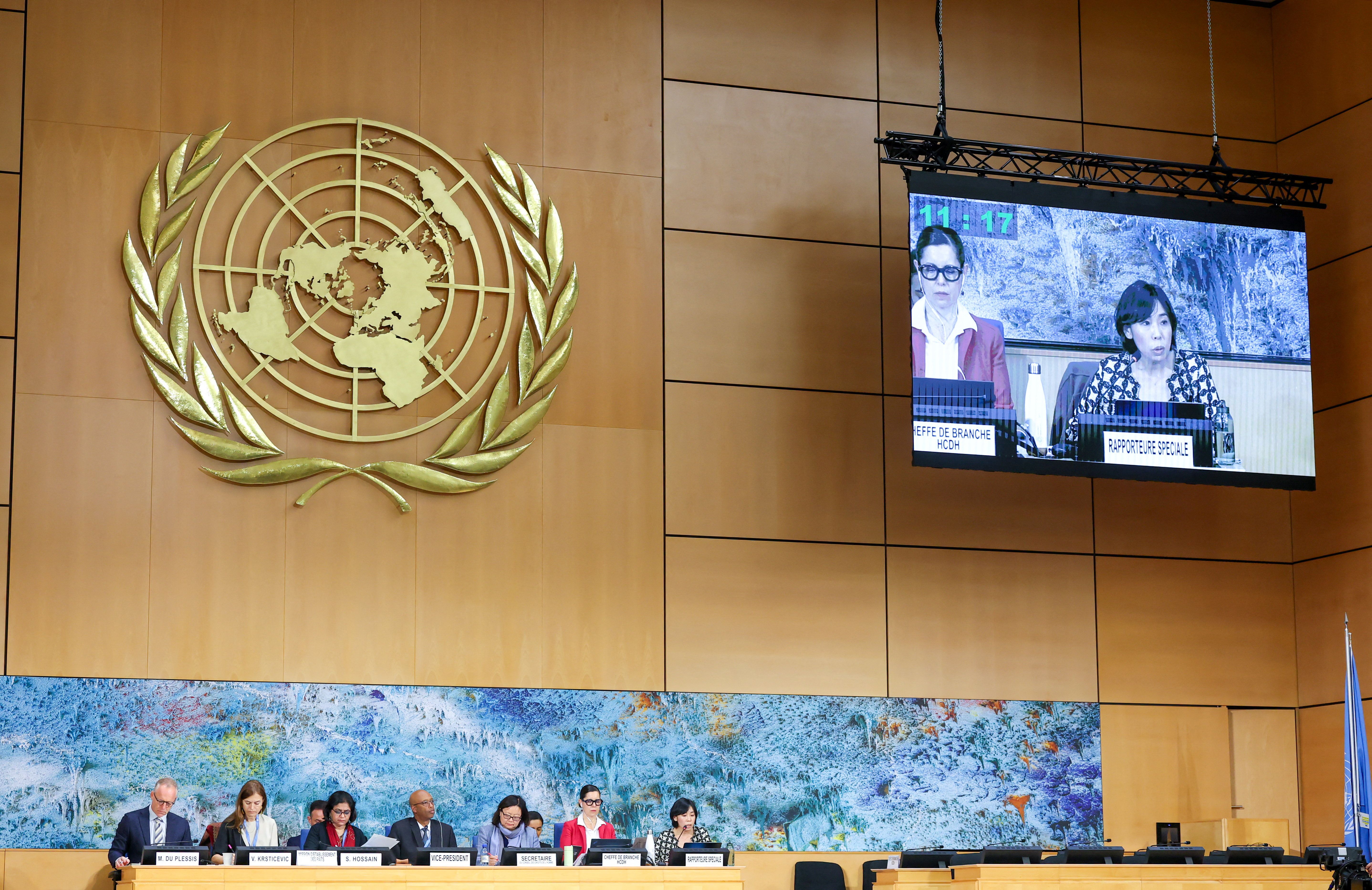 UN Special Rapporteur on the situation of human rights in Iran Mai Sato attends a session of the Human Rights Council at the United Nations in Geneva, Switzerland, March 16, 2026. 