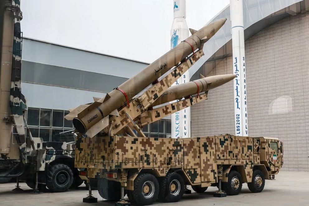 Iran's Zolfaghar short-range solid fuel ballistic missile on display at an exhibition of IRGC Aerospace military equipment