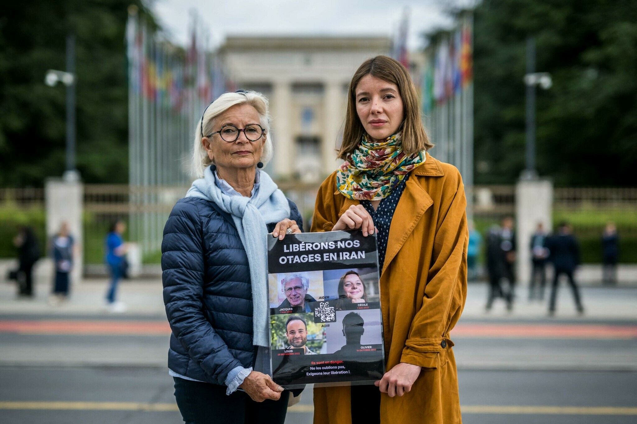 Families of three French citizens arbitrarily imprisoned in Iran in Geneva  (May 2024)