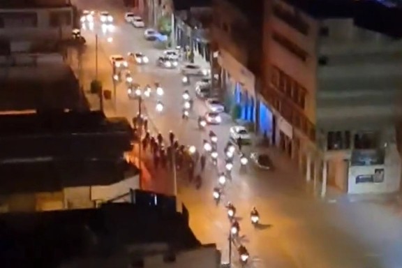 Anti-riot special forces on motorcycles patrolling streets to prevent gathering. May 30, 2022