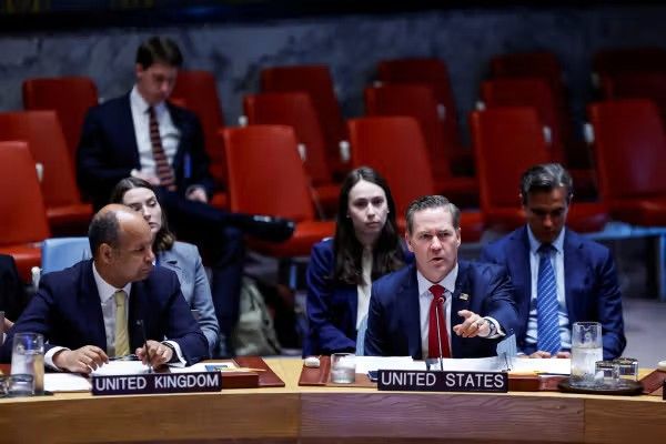 US Ambassador to the United Nations Mike Waltz addresses a United Nations Security Council meeting on the situation in the Middle East, at the United Nations headquarters, in New York City, U.S., June 29, 2026. 