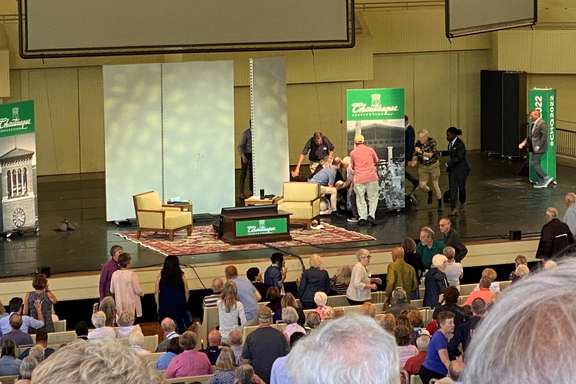 The scene immediately after the attack on Salman Rushdie on August 12, 2022