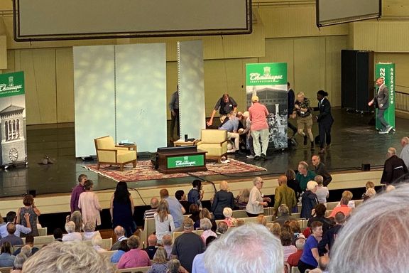 The scene immediately after the attack on Salman Rushdie on August 12, 2022