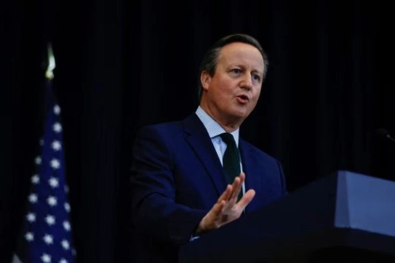 British Foreign Secretary David Cameron speaks during a joint press conference with US Secretary of State Antony Blinken at the State Department in Washington, December 7, 2023.