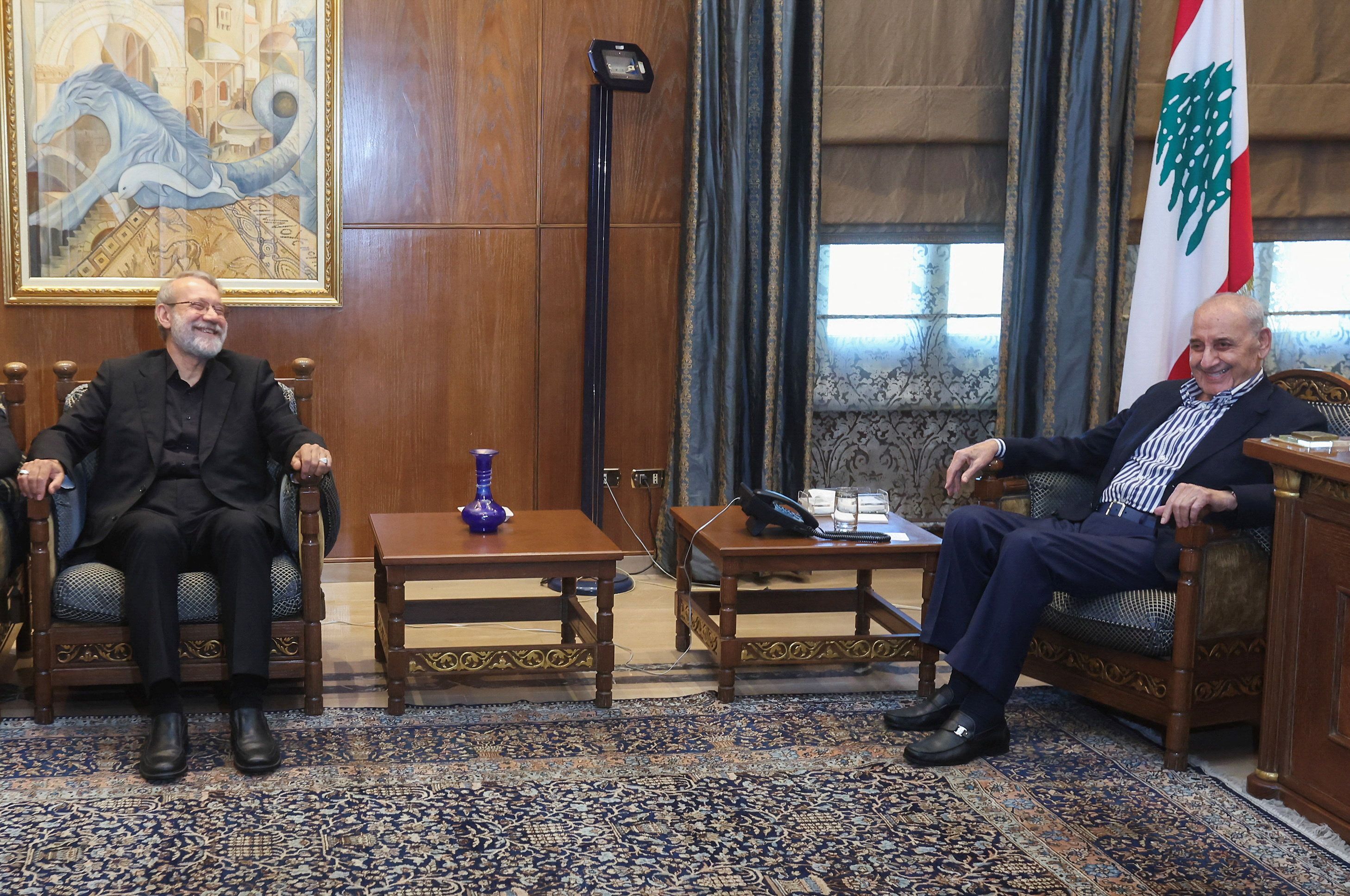 Iran's Supreme National Security Council Secretary Ali Larijani meets with Lebanese Parliament Speaker Nabih Berri, in Beirut, Lebanon August 13, 2025.