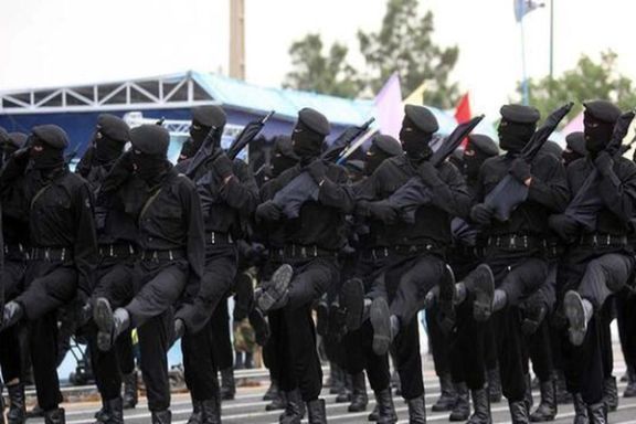 A group of Iranian intelligence forces during a military parade in Tehran