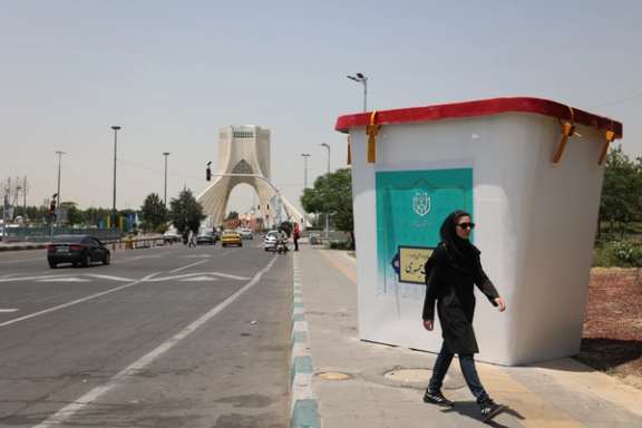 A large replica of a ballot box in Tehran to encourage voting. June 2024