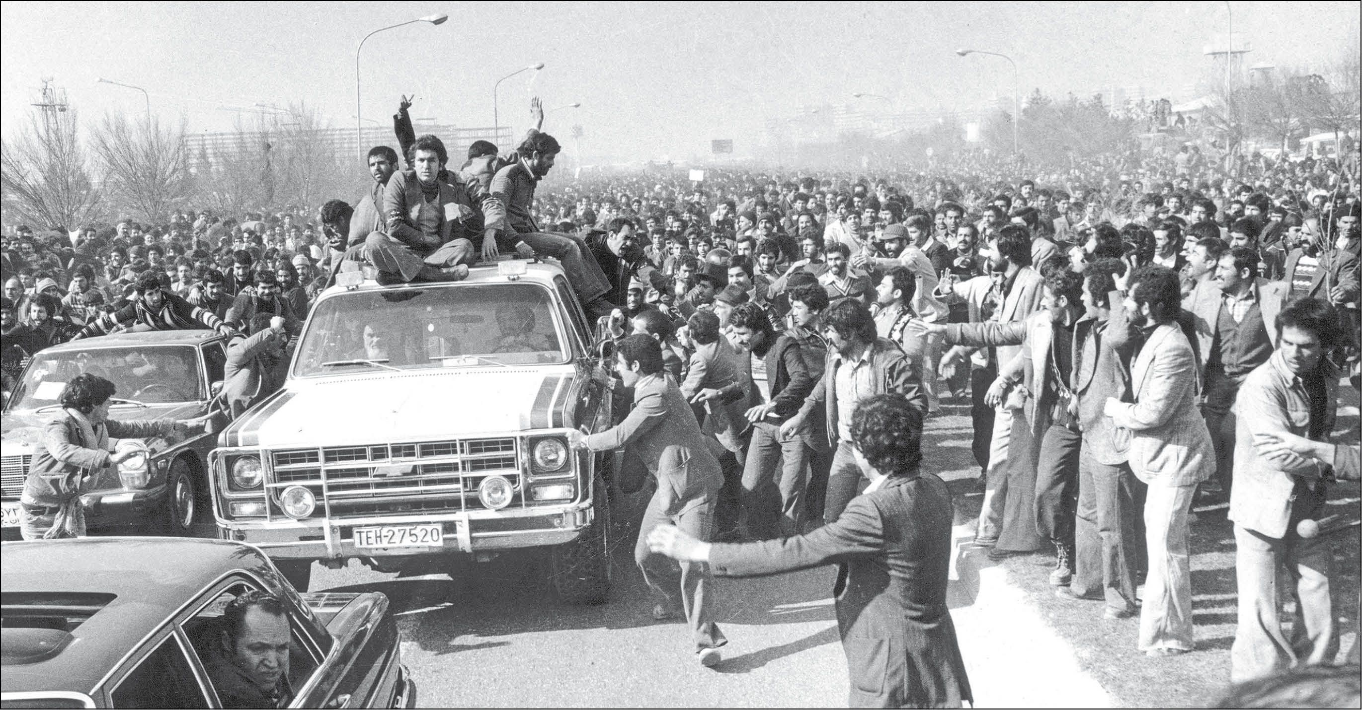 Iran's revolutionary leader Ayatollah Khomeini upon his return from exile, Tehran, Iran, Feb. 1979