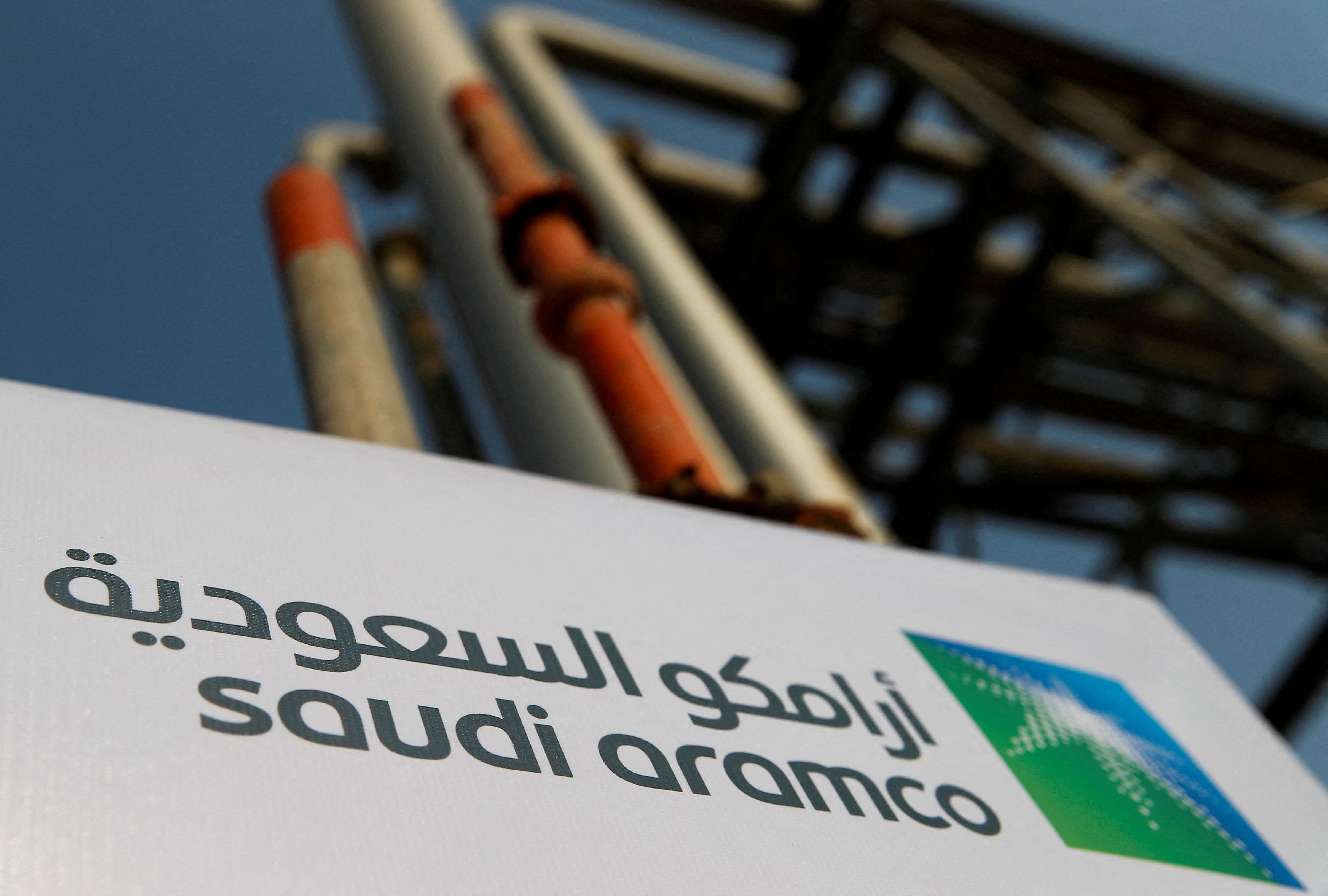 A Saudi Aramco sign is pictured at an oil facility in Abqaiq, Saudi Arabia, October 12, 2019.