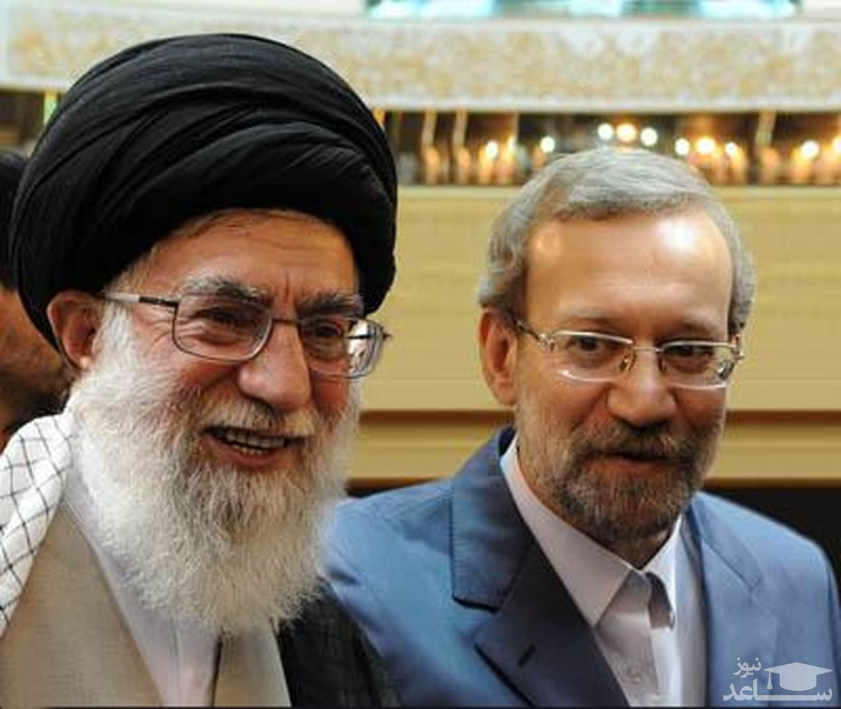 An undated photo of Ali Larijani with Supreme Leader Ali Khamenei