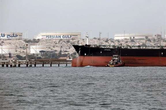An Iranian oil tanker near a loading facility in the Persian Gulf