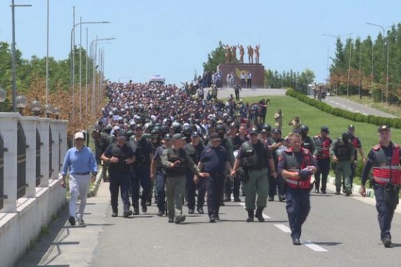 Albanian police entering Mojahedin-e-Khalq's exile center, Camp Ashraf, on June 20, 2023