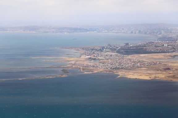 n aerial view of the Caspian Sea near the city of Baku Azerbaijan May 27, 2019.