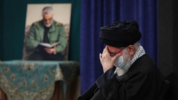 Iran's Supreme Leader Ali Khamenei mourning in a mourning ceremony in January 2021