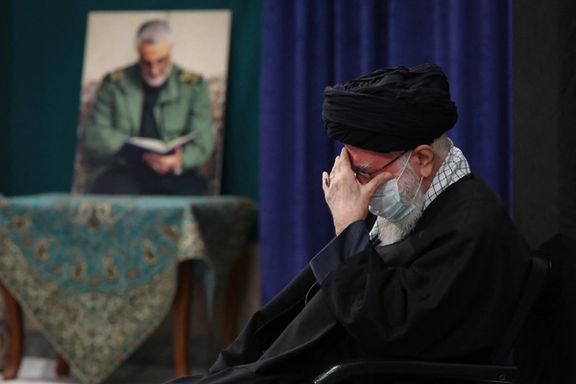 Iran's ruler Khamenei in a mourning ceremony for Qasem Soleimani killed in a targeted US air strike in 2020