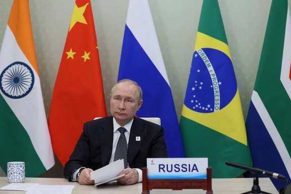 Russian President Vladimir Putin takes part in the 14th BRICS Summit in virtual format, via video link, June 23, 2022.