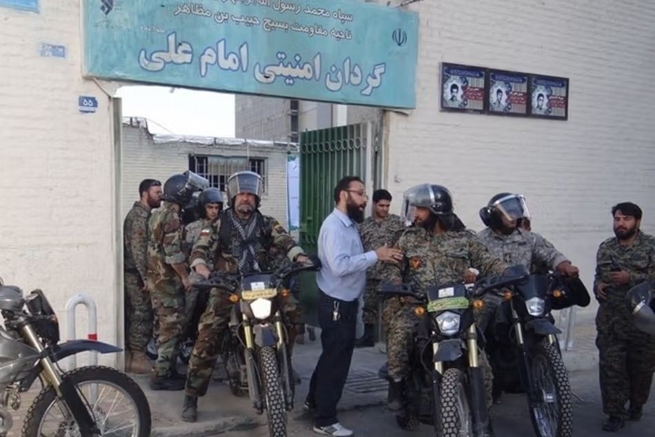 Motorcycle-riding security agents from the Imam Ali battalions, one of the forces used to suppress street protests in Iran 