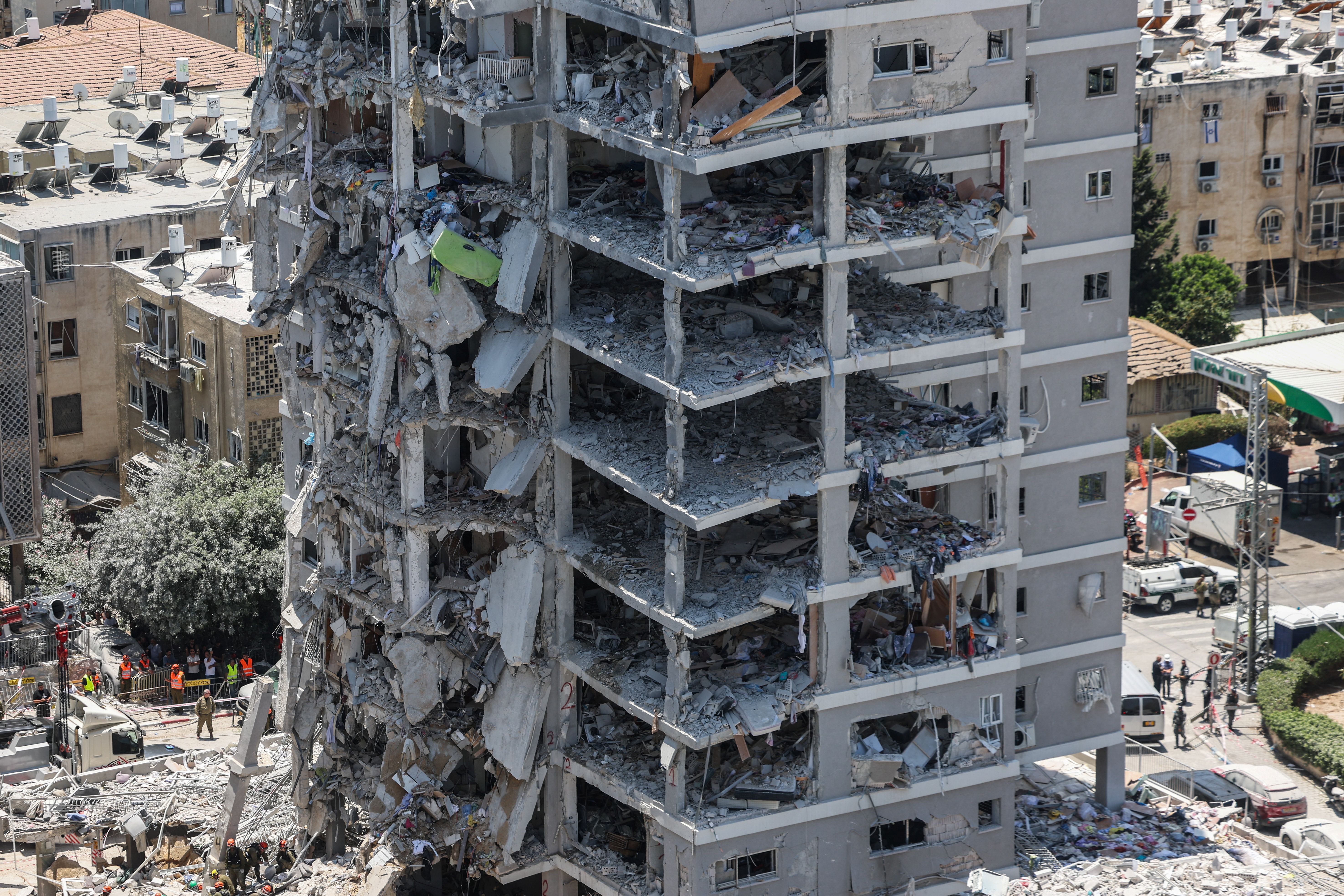 A building stands damaged following a missile attack from Iran, in Bat Yam, Israel, June 15, 2025.