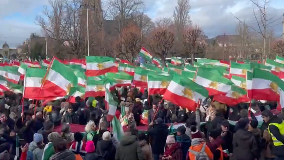 Demonstration outside the headquarters of the European Parliament in Strasbourg in northeastern France to urge the European Union to list the Revolutionary Guard (IRGC) as a terrorist organization on January 16, 2023