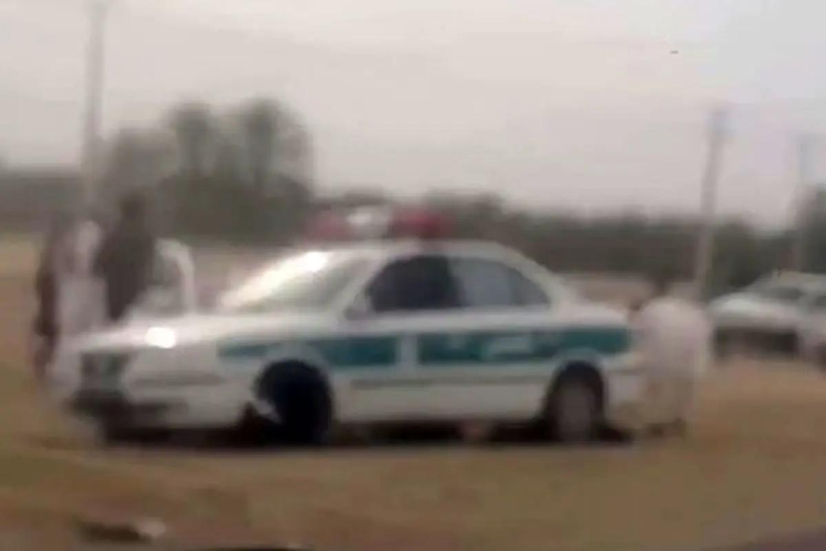 The police car attacked by armed militants in Sistan-Baluchestan province (April 2024) 