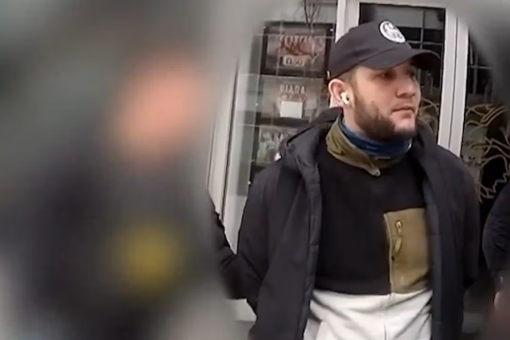 A frame of the footage released by UK police showing Magomed-Husejn Dovtaev as he was arrested in February 2023