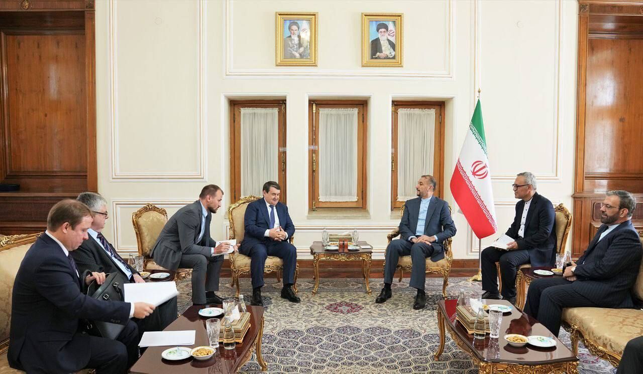 Igor Levitin, the Russian President Vladimir Putin’s special assistant, during a meeting with Iranian Foreign Minister Hossein Amir-Abdollahian in Tehran on July 4, 2023 