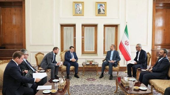 Igor Levitin, the Russian President Vladimir Putin’s special assistant, during a meeting with Iranian Foreign Minister Hossein Amir-Abdollahian in Tehran on July 4, 2023