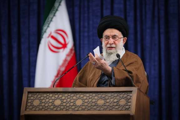 Iran's Ali Khamenei speaking on Sunday to supporters.