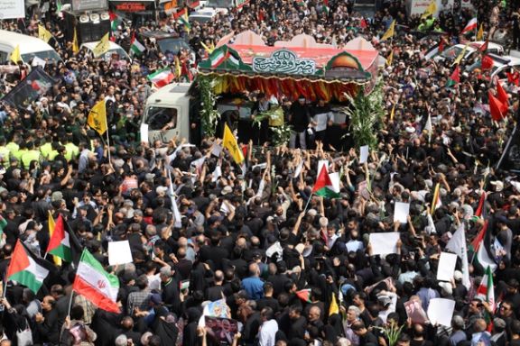Iranians gather for the funeral procession of assassinated Hamas chief, Ismail Haniyeh and his bodyguard Wasim Abu Shaaban, in Tehran, Iran, August 1, 2024.