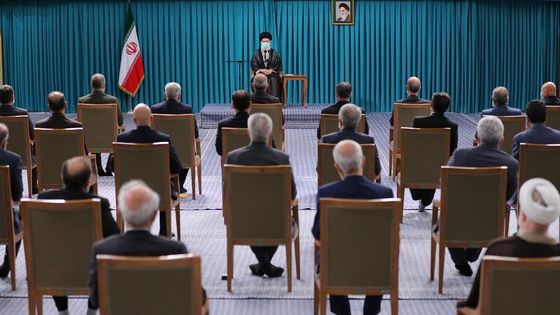 Iran's Supreme Leader Ali Khamenei meeting with members of the government, August 30, 2022