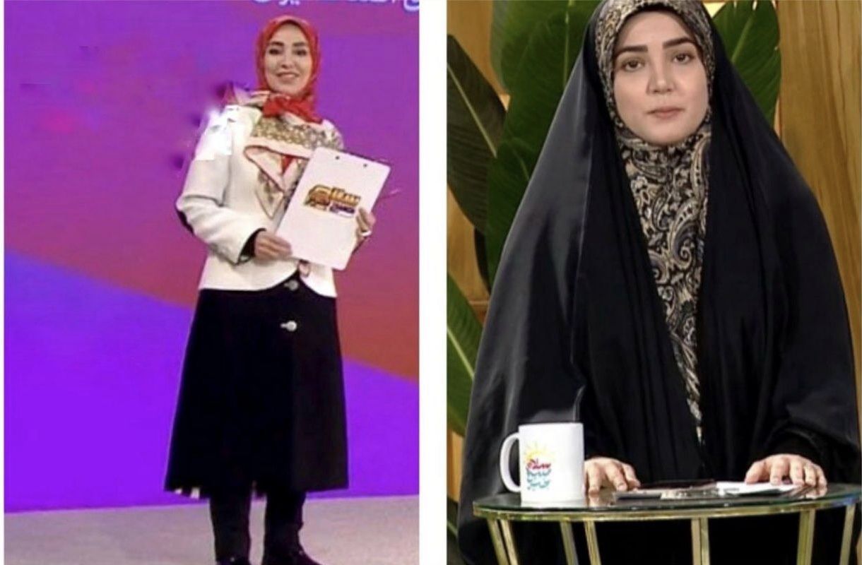 State broadcaster presenter Zhila (Jila) Sadeghi in two different episodes  (file)