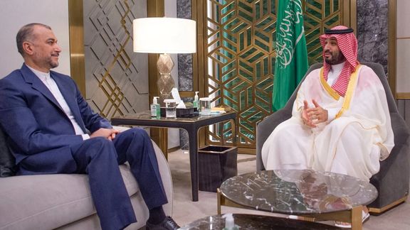Saudi Crown Prince Mohammed bin Salman (right) during a meeting with Iranian Foreign Minister Hossein Amir-Abdollahian in Jeddah, Saudi Arabia on August 18, 2023