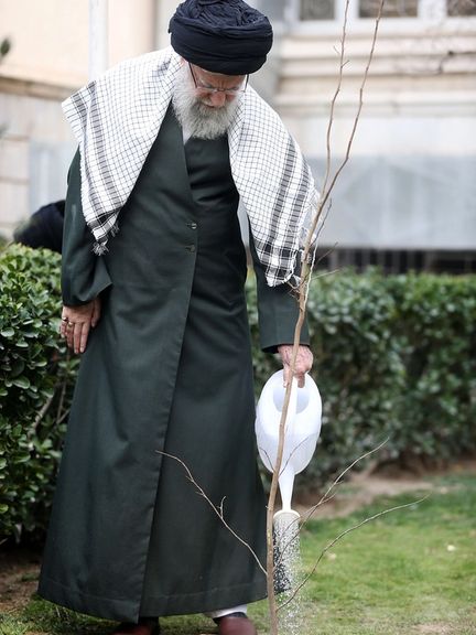 Iran’s ruler Ali Khamenei planting a sapling on March 5, 2024